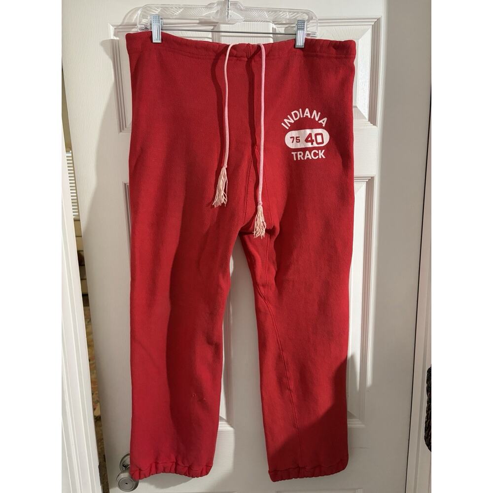 Vtg 70’s Champion Reverse Weave IU Track Sweatpants Sz L Red Indiana Hoosiers